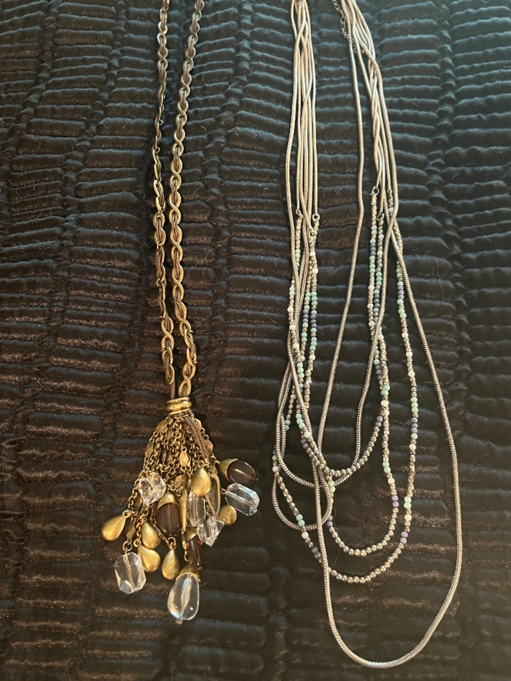 2 Boho Necklaces-One with a Tag-Mixed Materials Multi Strand is Longer